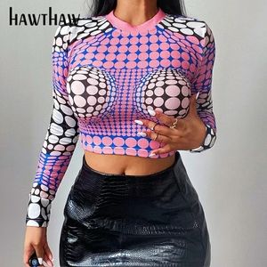 💋HAWTHAW SLIM PRINTED LONG-SLEEVED CROP TOP!!!